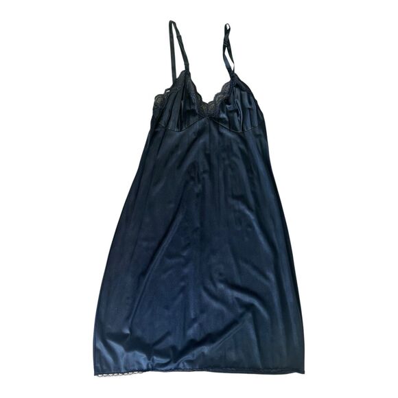 Vintage Val Mode Black Silky Satin Lace Maxi Slip Dress Women’s Size S/M - Picture 6 of 7